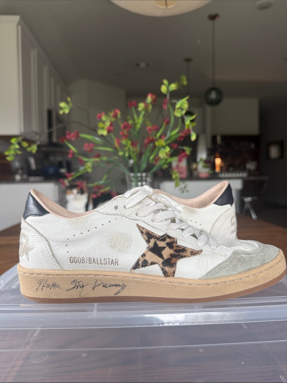 Golden Goose Ball Star White Leather Leopard (Calf Hair) Star